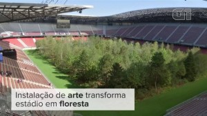 Estadio de futebol vira floresta com instalacao arvores