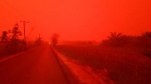 Queimadas deixam ceu vermelho na Indonesia
